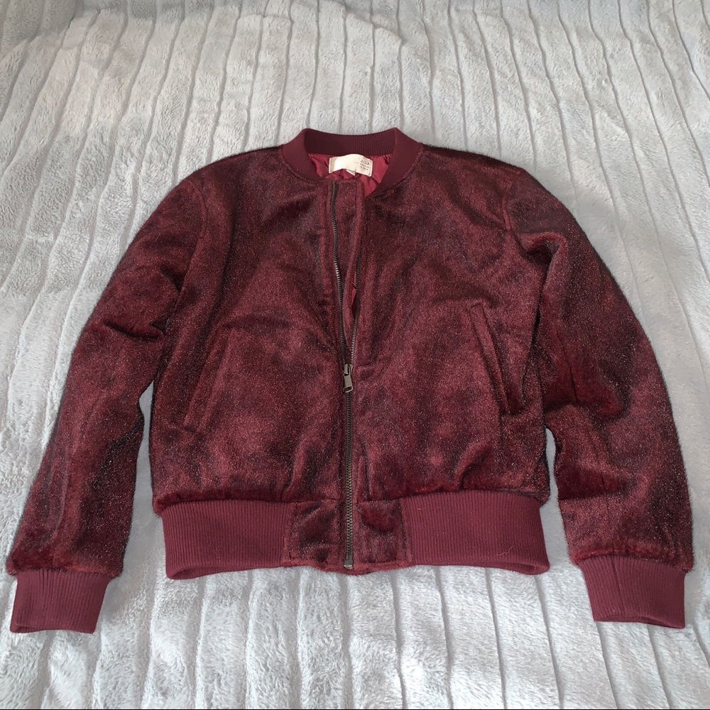 Anthropologie Wine Fur Felt Bomber Jacket